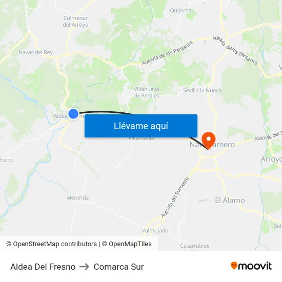 Aldea Del Fresno to Comarca Sur map