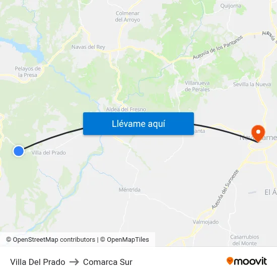 Villa Del Prado to Comarca Sur map
