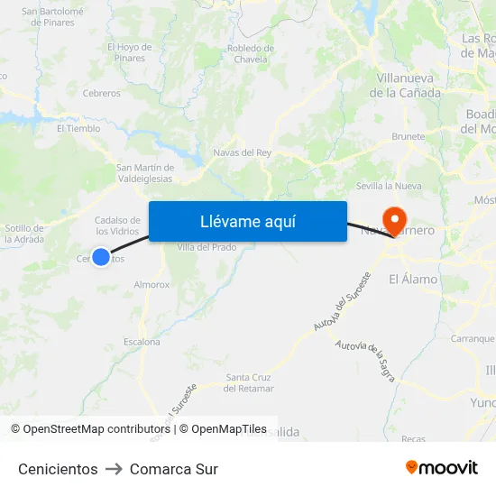Cenicientos to Comarca Sur map