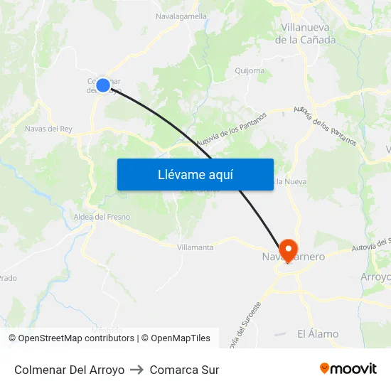 Colmenar Del Arroyo to Comarca Sur map