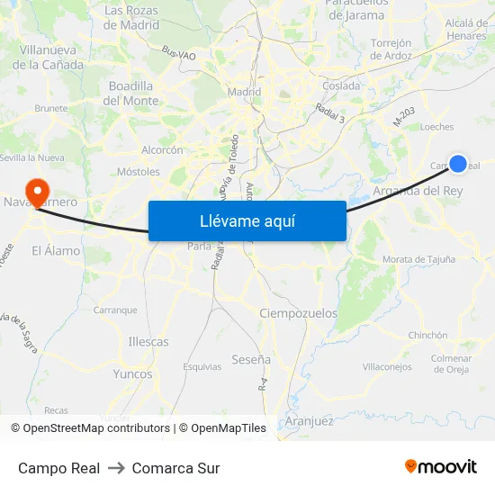 Campo Real to Comarca Sur map