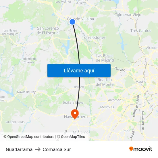 Guadarrama to Comarca Sur map