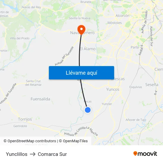 Yunclillos to Comarca Sur map