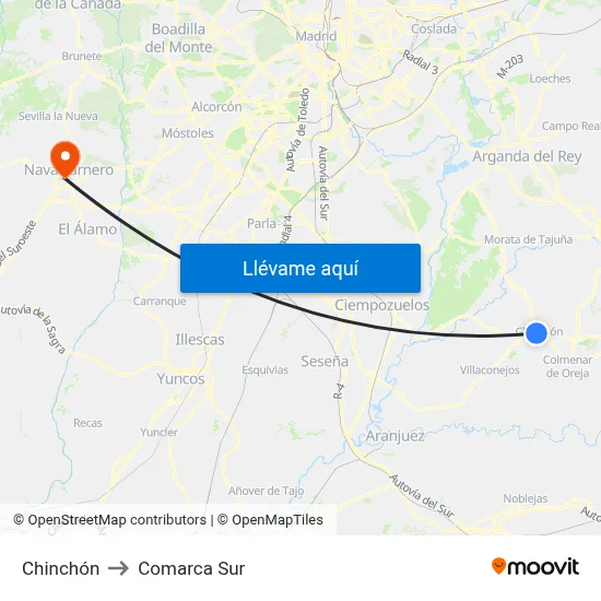 Chinchón to Comarca Sur map