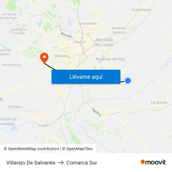 Villarejo De Salvanés to Comarca Sur map