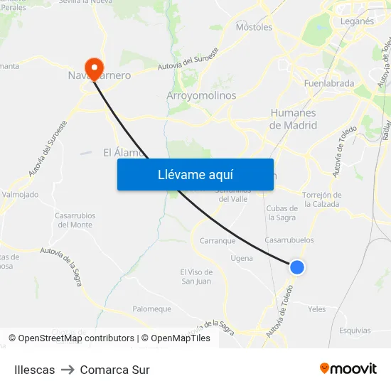 Illescas to Comarca Sur map