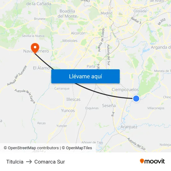 Titulcia to Comarca Sur map