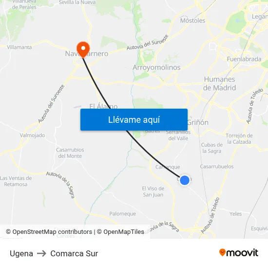 Ugena to Comarca Sur map