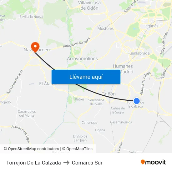 Torrejón De La Calzada to Comarca Sur map