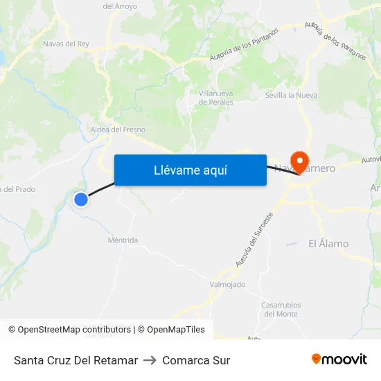 Santa Cruz Del Retamar to Comarca Sur map