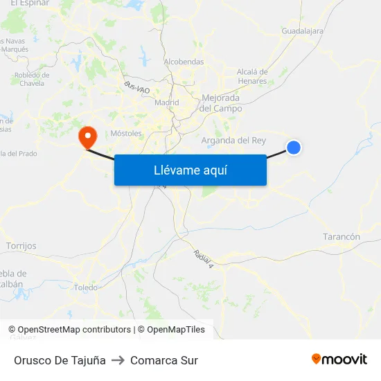 Orusco De Tajuña to Comarca Sur map