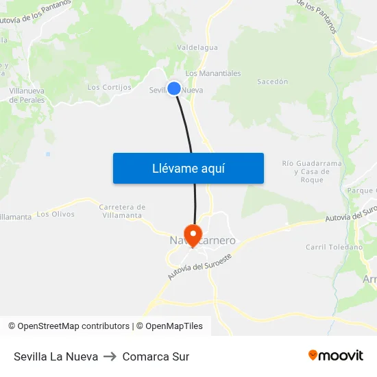 Sevilla La Nueva to Comarca Sur map