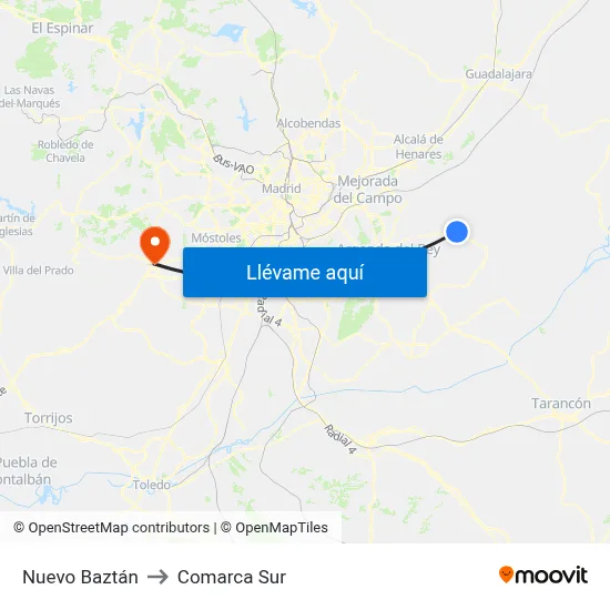 Nuevo Baztán to Comarca Sur map