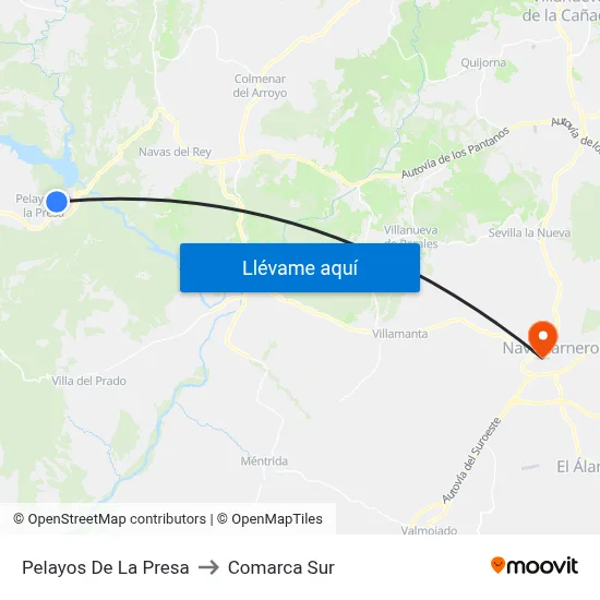 Pelayos De La Presa to Comarca Sur map