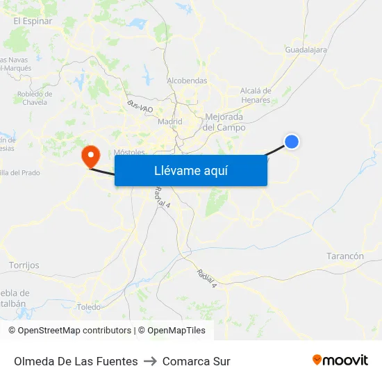 Olmeda De Las Fuentes to Comarca Sur map