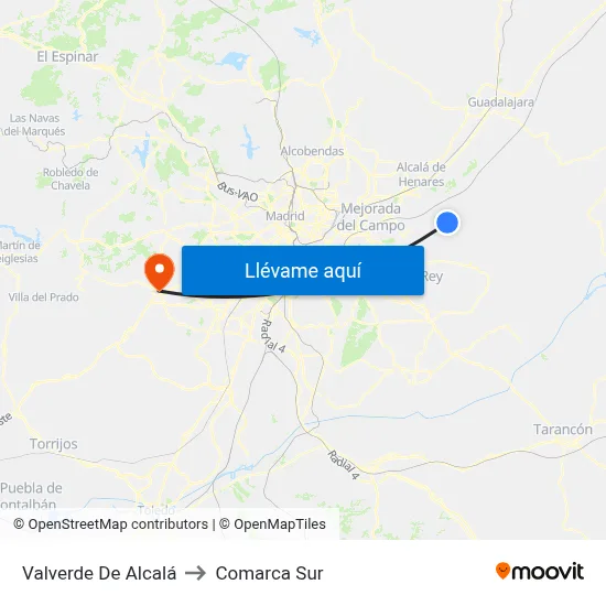 Valverde De Alcalá to Comarca Sur map