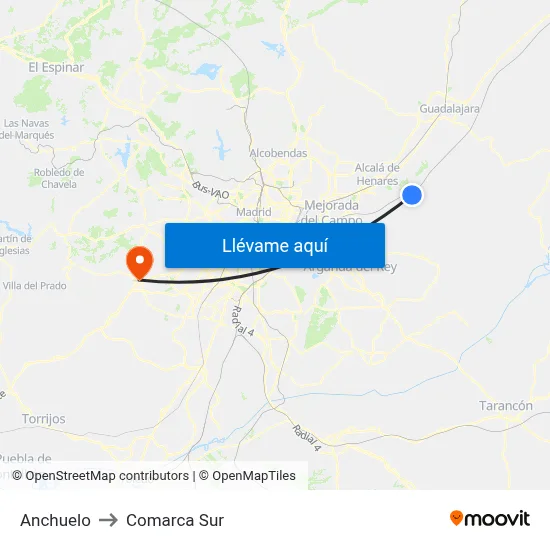 Anchuelo to Comarca Sur map
