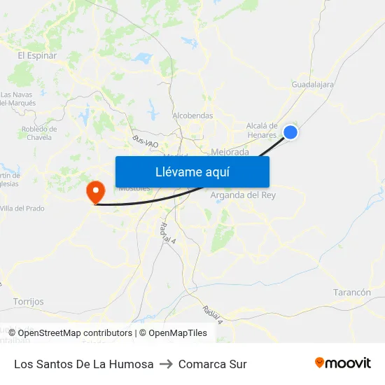 Los Santos De La Humosa to Comarca Sur map