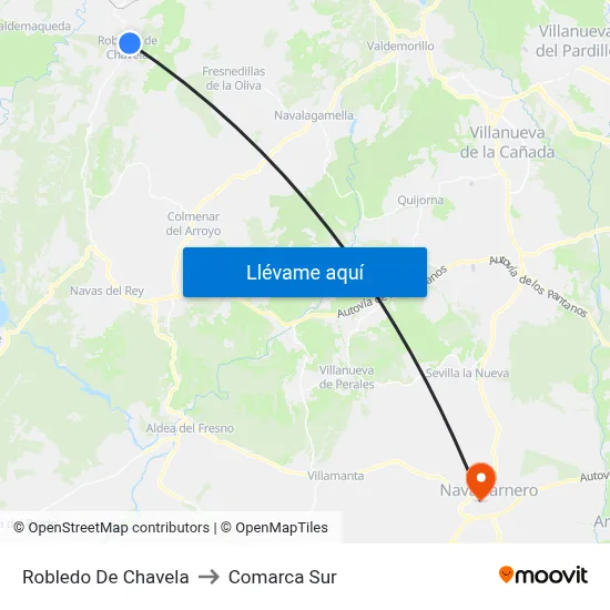 Robledo De Chavela to Comarca Sur map