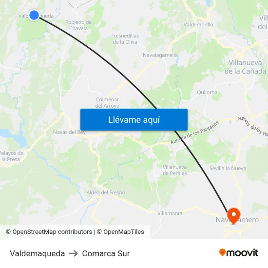 Valdemaqueda to Comarca Sur map