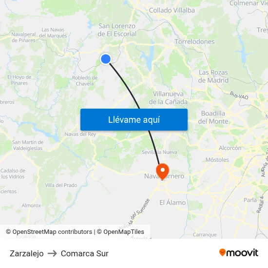 Zarzalejo to Comarca Sur map