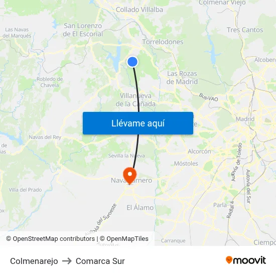 Colmenarejo to Comarca Sur map