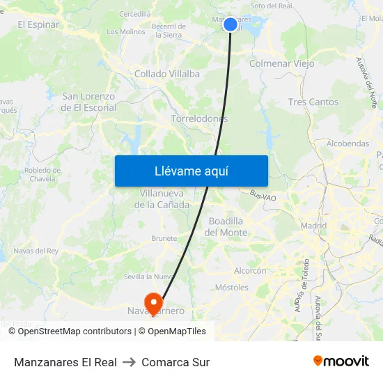 Manzanares El Real to Comarca Sur map