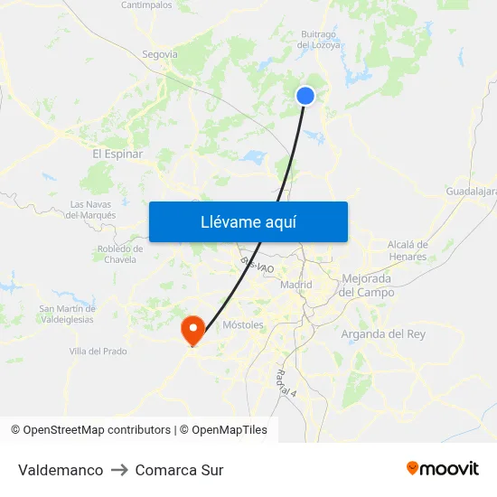 Valdemanco to Comarca Sur map