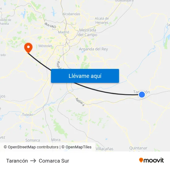 Tarancón to Comarca Sur map
