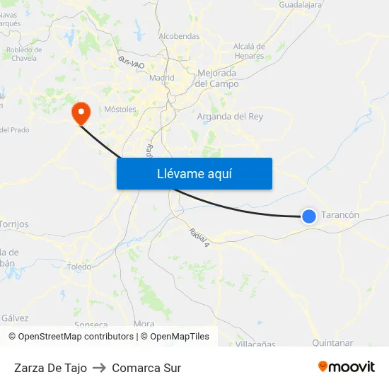 Zarza De Tajo to Comarca Sur map
