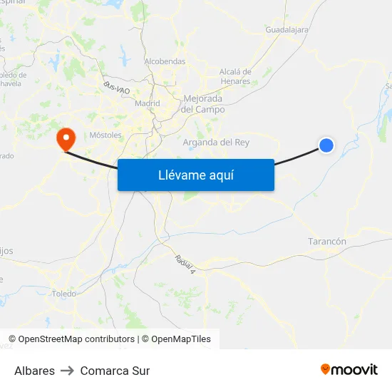 Albares to Comarca Sur map