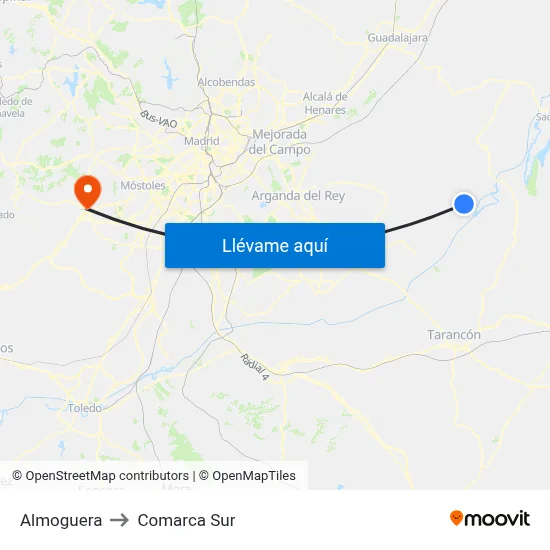 Almoguera to Comarca Sur map