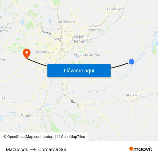 Mazuecos to Comarca Sur map