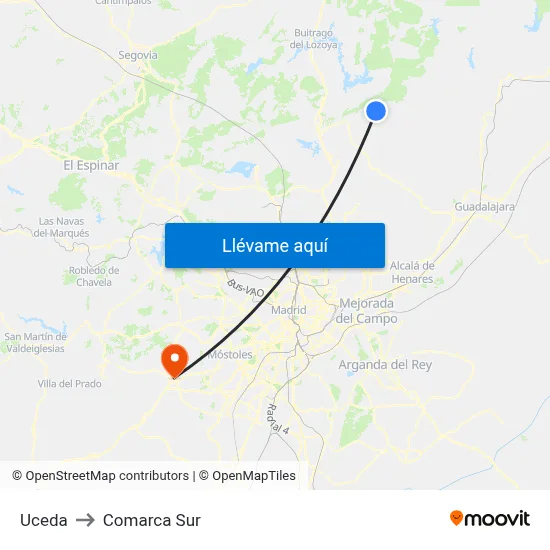Uceda to Comarca Sur map