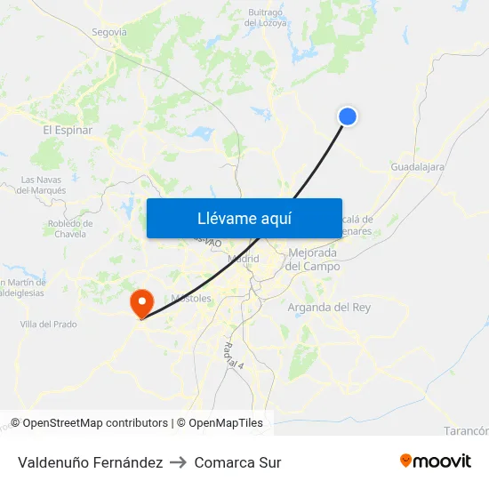Valdenuño Fernández to Comarca Sur map