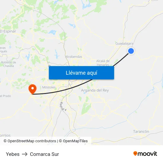 Yebes to Comarca Sur map