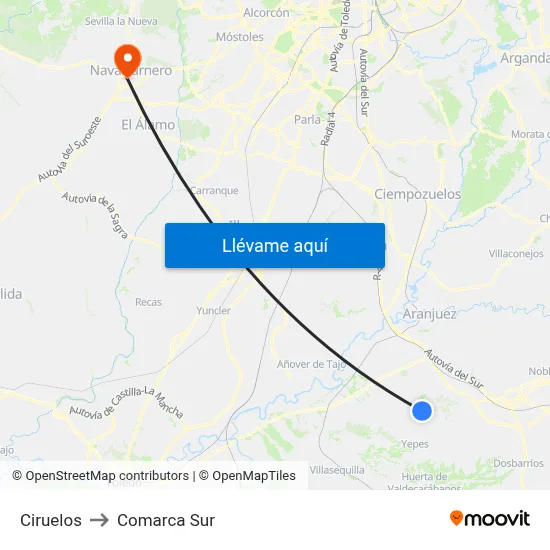 Ciruelos to Comarca Sur map
