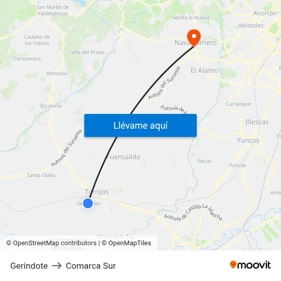 Gerindote to Comarca Sur map