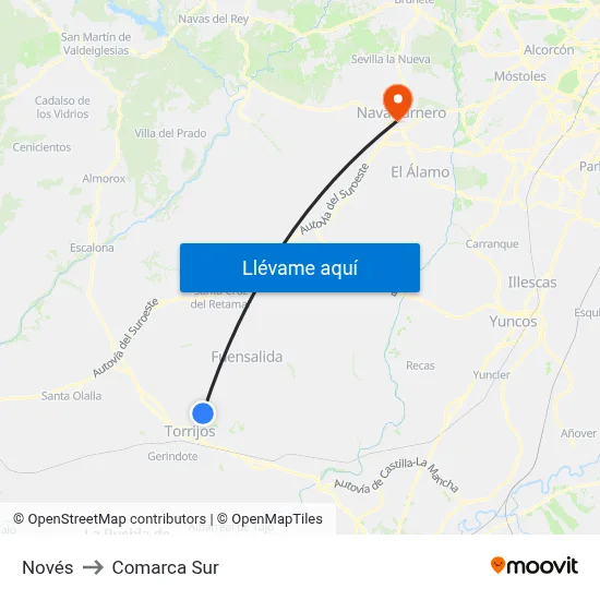 Novés to Comarca Sur map
