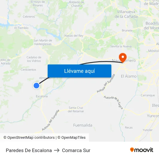 Paredes De Escalona to Comarca Sur map