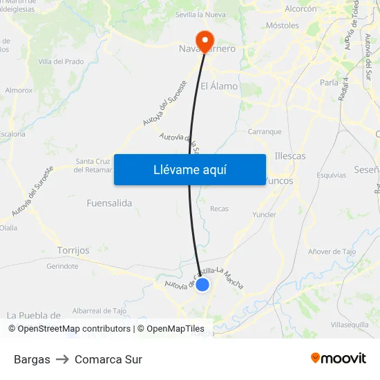 Bargas to Comarca Sur map