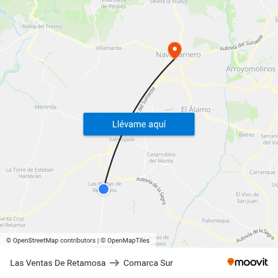 Las Ventas De Retamosa to Comarca Sur map
