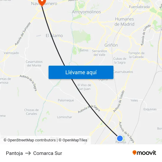 Pantoja to Comarca Sur map