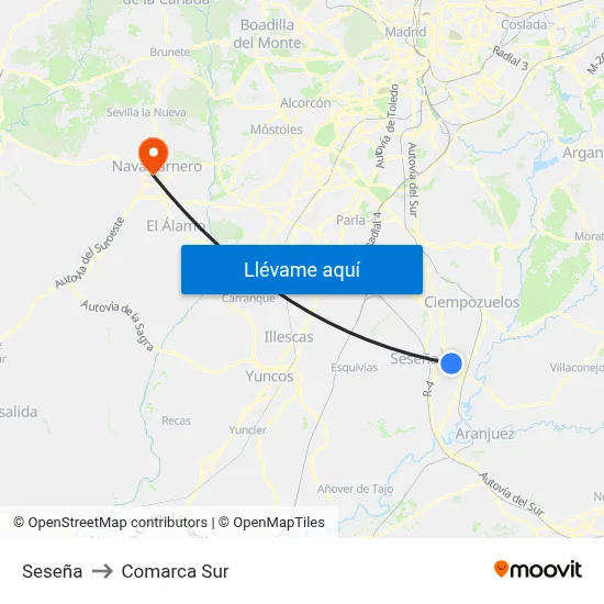 Seseña to Comarca Sur map