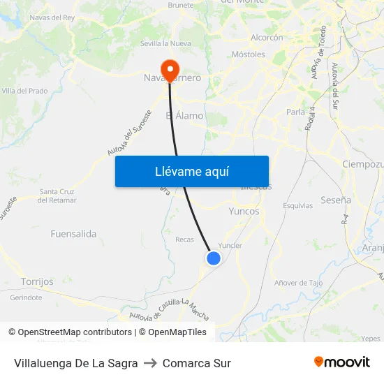 Villaluenga De La Sagra to Comarca Sur map