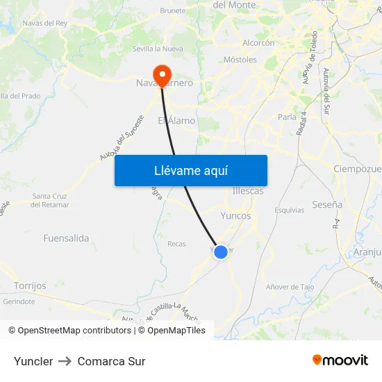 Yuncler to Comarca Sur map
