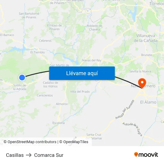Casillas to Comarca Sur map