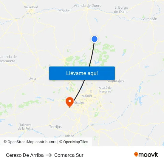 Cerezo De Arriba to Comarca Sur map