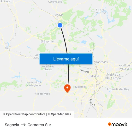 Segovia to Comarca Sur map