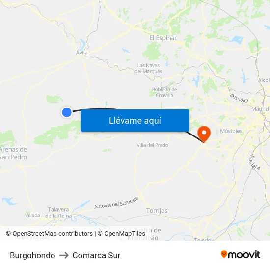 Burgohondo to Comarca Sur map